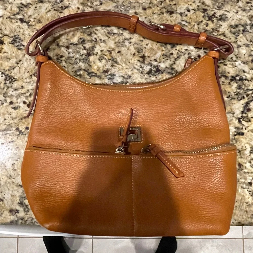 Dooney & Bourke Ginger Pebbled Leather Hobo‎ Shoulder Bag Tan Brown Duck Logo